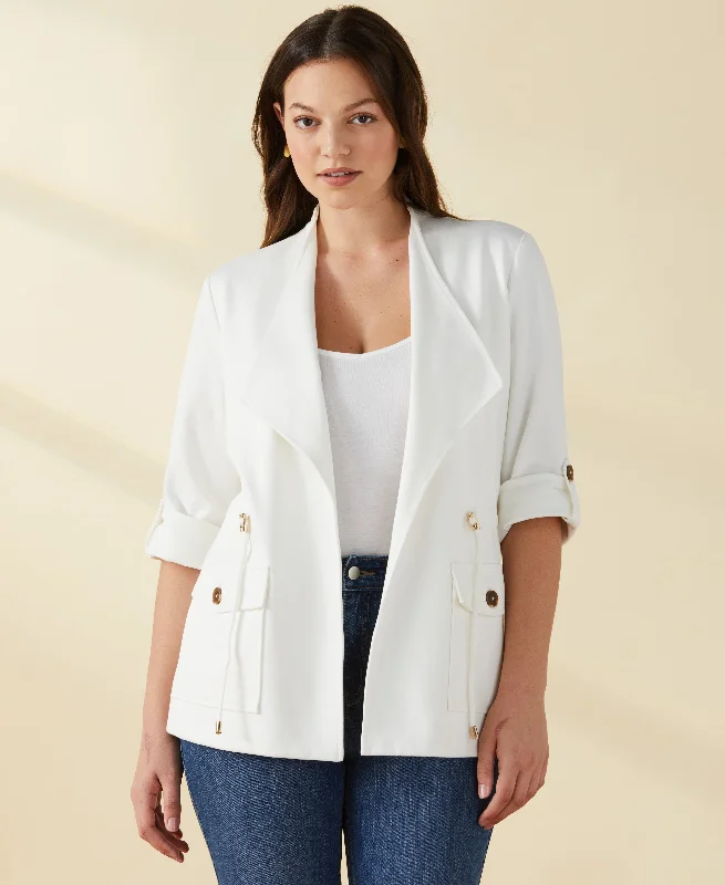 Markdown Sale Ponte Knit Drape Front Jacket