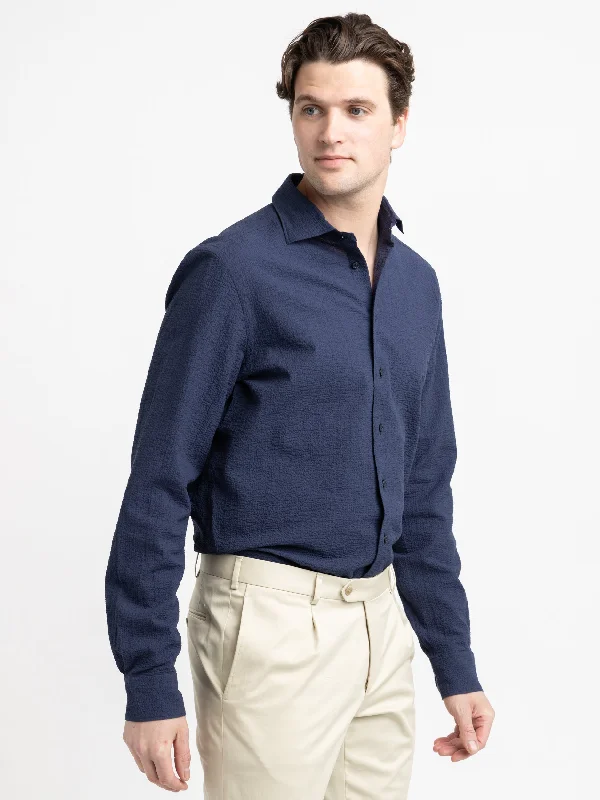 Weekend Offers That Excite Navy Seersucker Dress Shirt