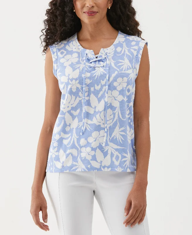 Weekend Discounts to Grab Tropical Print Lace-Up Tank Top