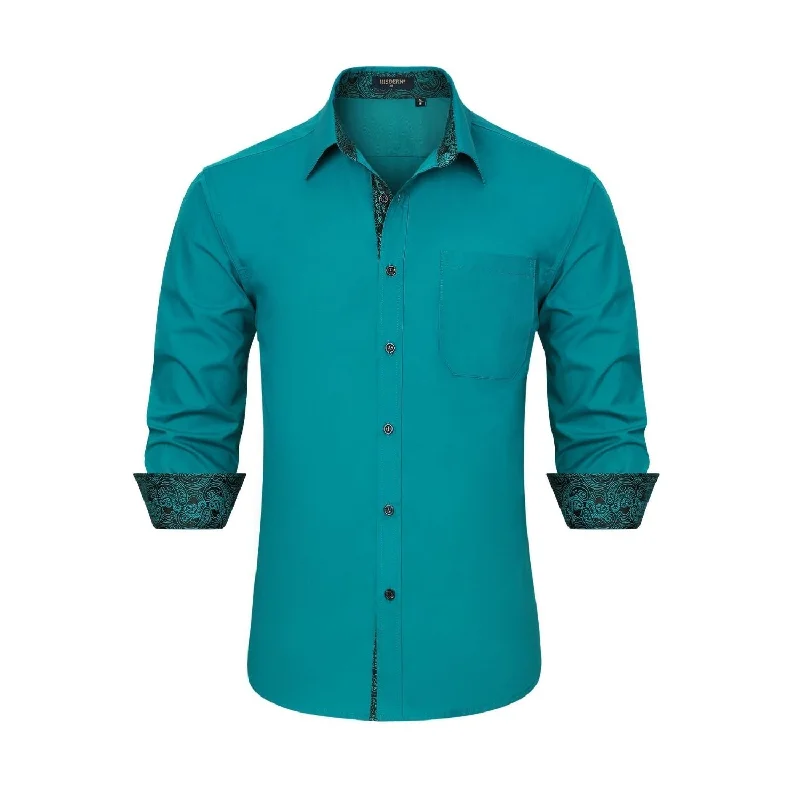 Exclusive Deal Men's Patchwork Dress Shirt with Pocket - PEACOCK BLUE