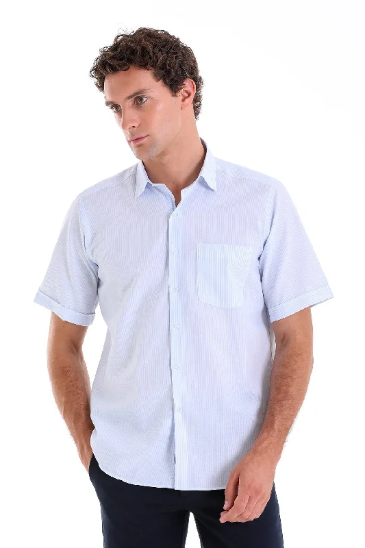 Discount Days Comfort Fit Striped Cotton Blend Light Blue Dress Shirt