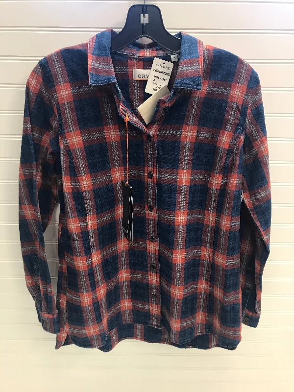Unbeatable Deal Blouse Long Sleeve By Orvis In Blue & Orange, Size: S