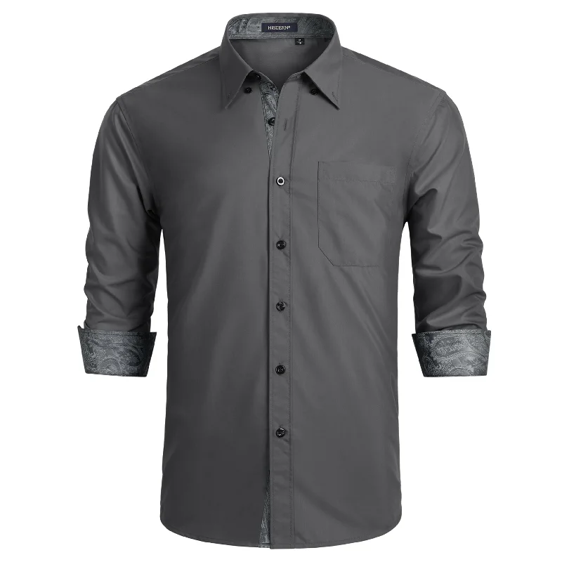 Extra Discounts Men's Patchwork Dress Shirt with Pocket - 18-GREY/PAISLEY