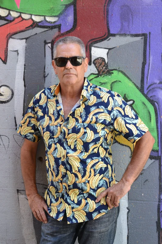 Deal Dash Navy Tropical Banana Print Botton Down