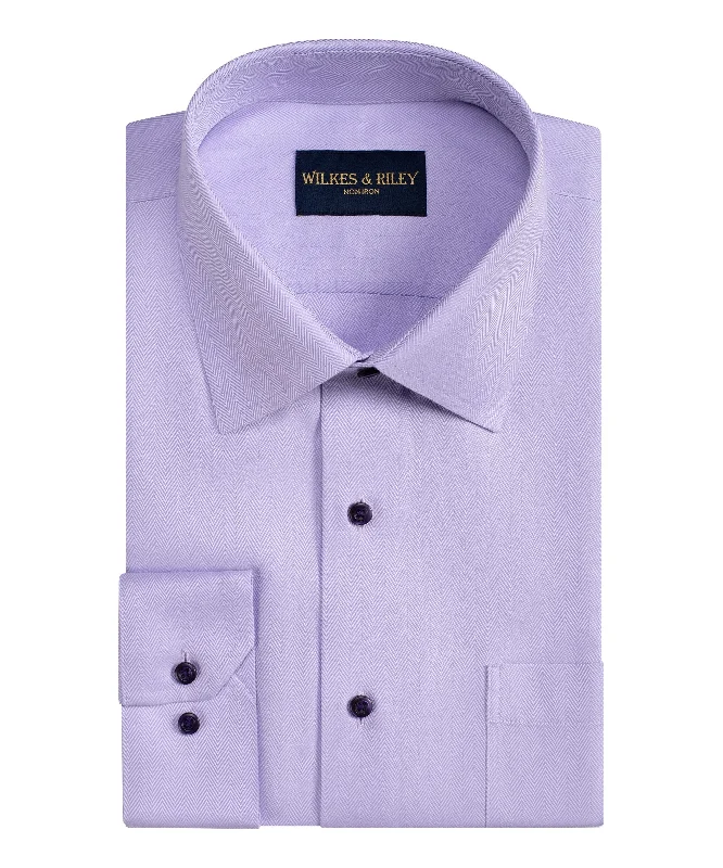 Extra Discounts Tailored Fit Lavender Spread Collar Non-Iron Herringbone Dress Shirt