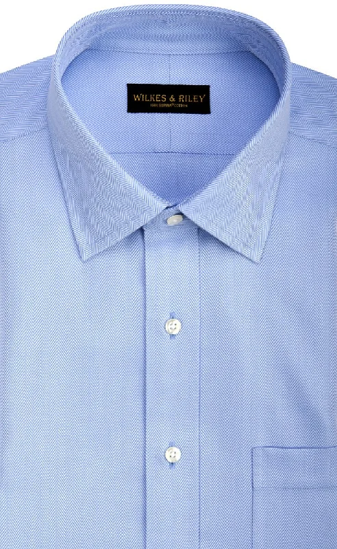 Instant Savings Tailored fit Blue Herringbone Spread Collar Supima® Cotton Non-Iron Dress Shirt Instant Savings Tailored fit Blue Herringbone Spread Collar Supima® Cotton Non-Iron Dress Shirt
