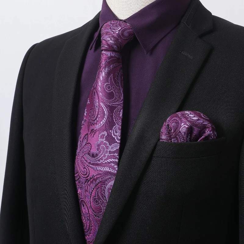 Act Now Men's Shirt with Tie Handkerchief Set - 09-PURPLE