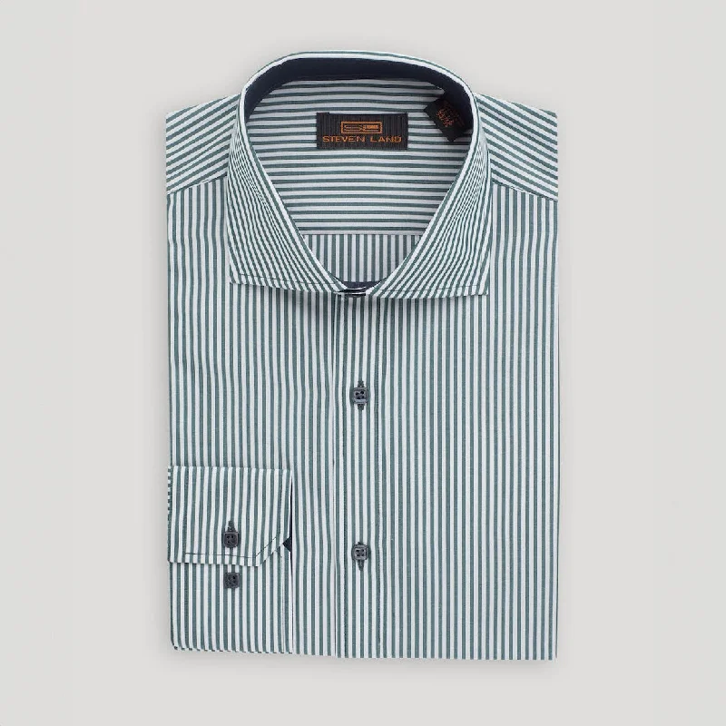 Take Advantage The Earl Striped Dress Shirt | Barrel Cuff & Spread Collar | Forest Green Take Advantage The Earl Striped Dress Shirt | Barrel Cuff & Spread Collar | Forest Green