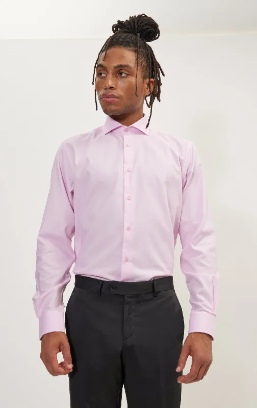 Limited Time Discount Pure Cotton French Placket Spread Collar Dress Shirt - White Pink Oxford