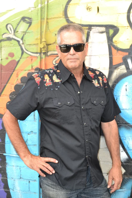 Low Prices Short Sleeved Tattoo Inspired Button Down Shirt