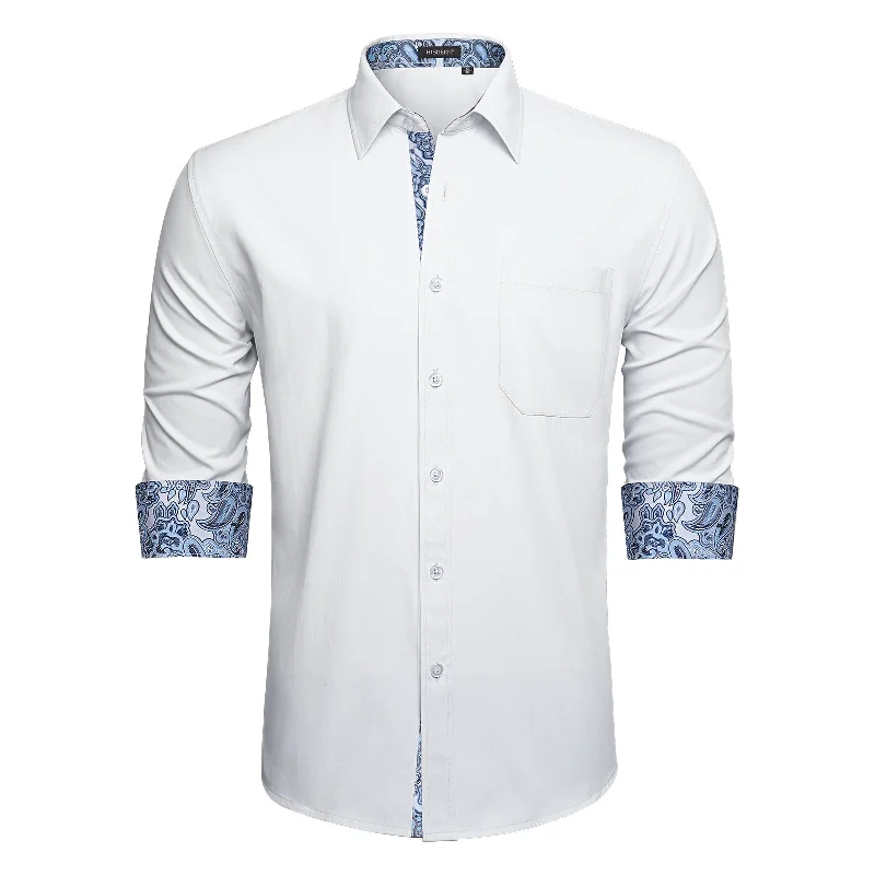 Price Meltdown Men's White Dress Shirt with Pocket - WHITE/PAISLEY