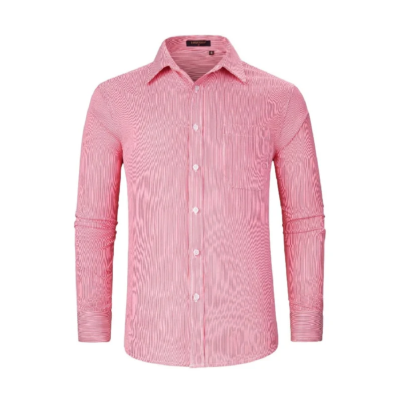 Price Drop Men's Casual Long Sleeve Striped Shirt - RED