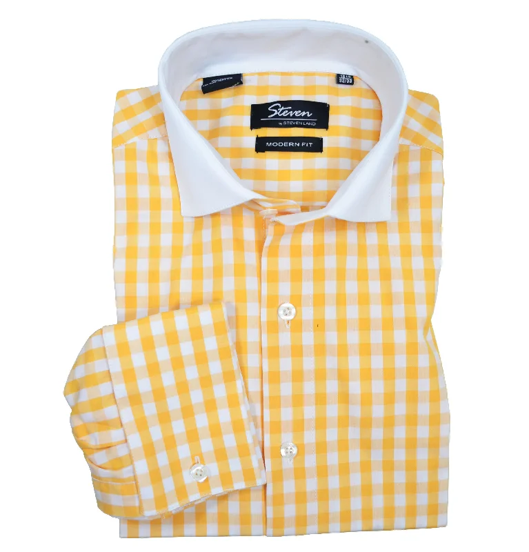 Super Deal Saffron Plaid French Cuff Dress Shirt