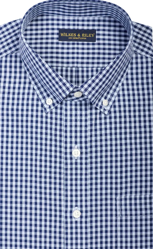 Clearance Sale Slim Fit Navy & Sky Large Gingham Check Button Down Collar Supima® Cotton Non-Iron Broadcloth Clearance Sale Slim Fit Navy & Sky Large Gingham Check Button Down Collar Supima® Cotton Non-Iron Broadcloth