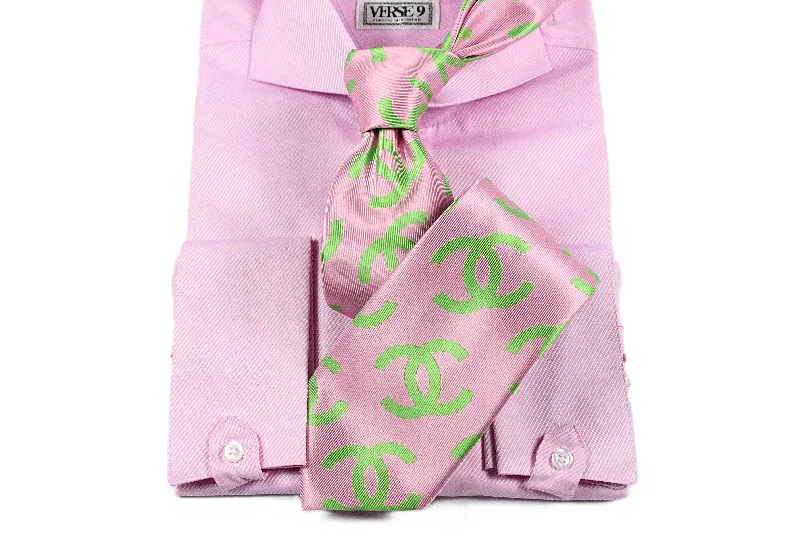 Stock Clearance Pink Solid Spread Collar Shirt with Convertible Tap French Cuff