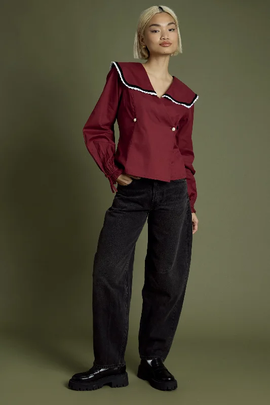Weekend Discounts to Grab Rebecca Velvet Trim Blouse