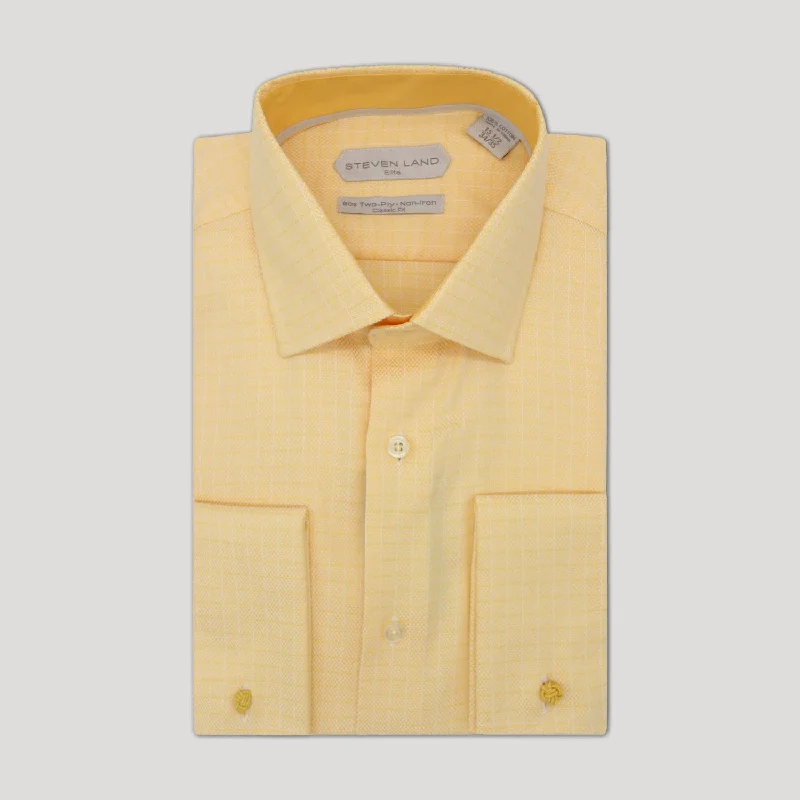 Weekend Steals Await Non Iron Weave Check Dress Shirt | Yellow