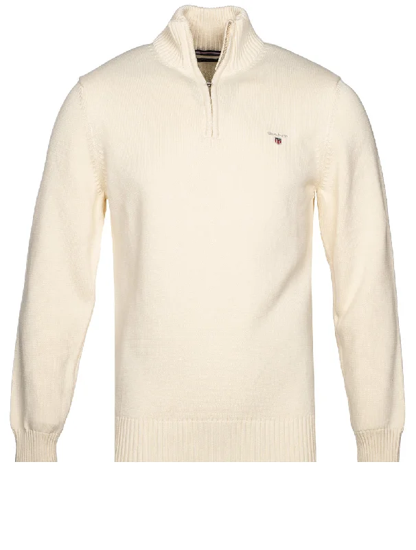 Early Bird Discount Lässiger Pullover aus Baumwolle mit halbem Reißverschluss Creme