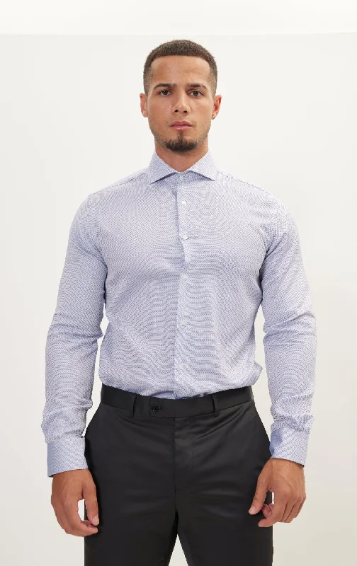 Steal Deal Pure Cotton French Placket Spread Collar Dress Shirt - Navy White Jacquard Steal Deal Pure Cotton French Placket Spread Collar Dress Shirt - Navy White Jacquard
