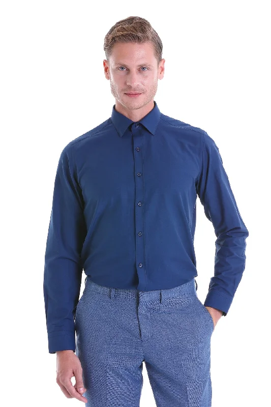 Special Discount Slim Fit Navy Cotton Blend Dress Shirt
