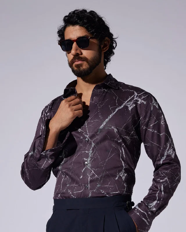 Online Only Marble Printed Shirt - Maroon & Grey