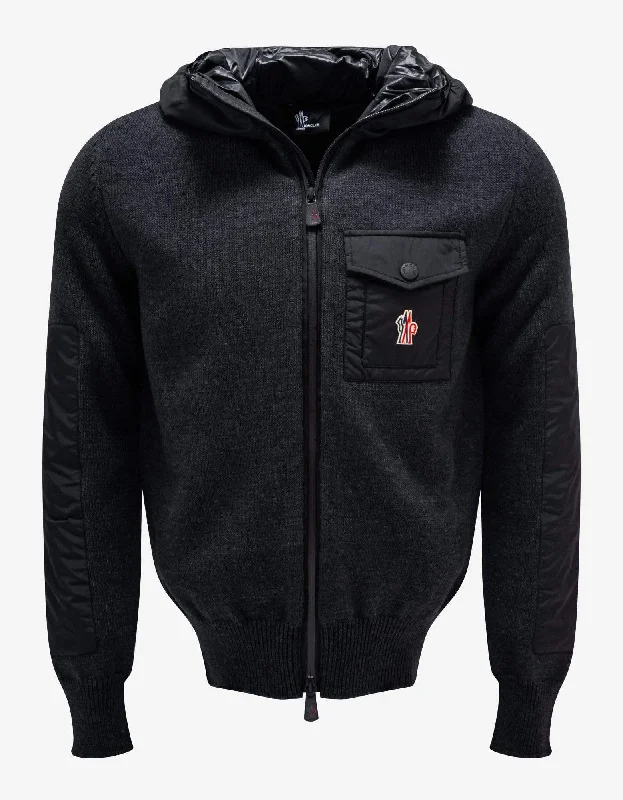 Limited Stock Moncler Grenoble Dark Grey Nylon Panel Cardigan
