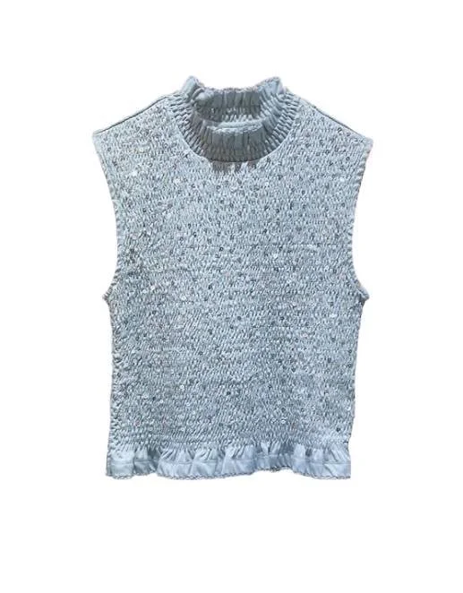 Weekend Offers That Delight Pastel Blue Sequined Ruffle Top