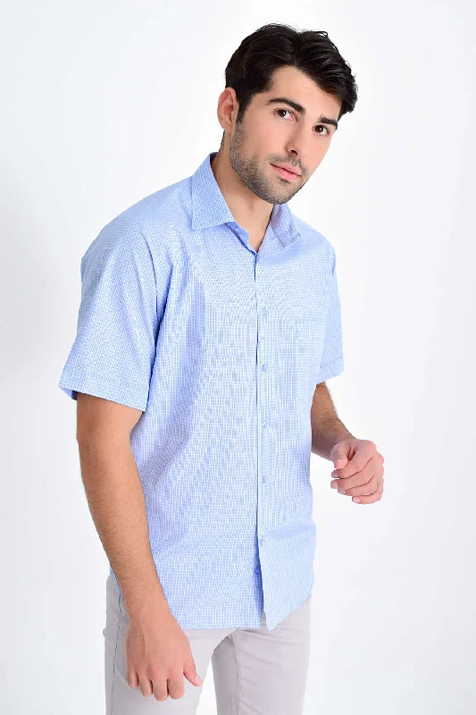 Limited Availability Classic Fit Plaid Cotton Blend Light Blue Dress Shirt