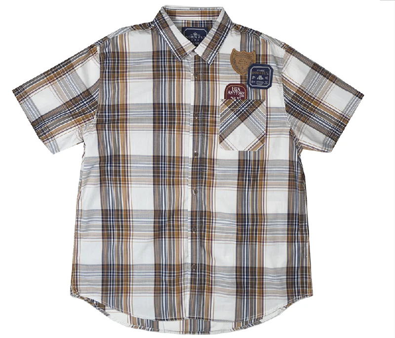 Discount Deals BORN FLY S/S PLAID BUTTON DOWN BROWN - 1611W9865BT