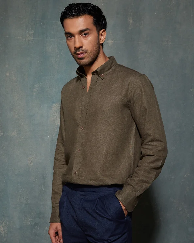 Value Deals Soft Washed Linen Shirt - Military Green