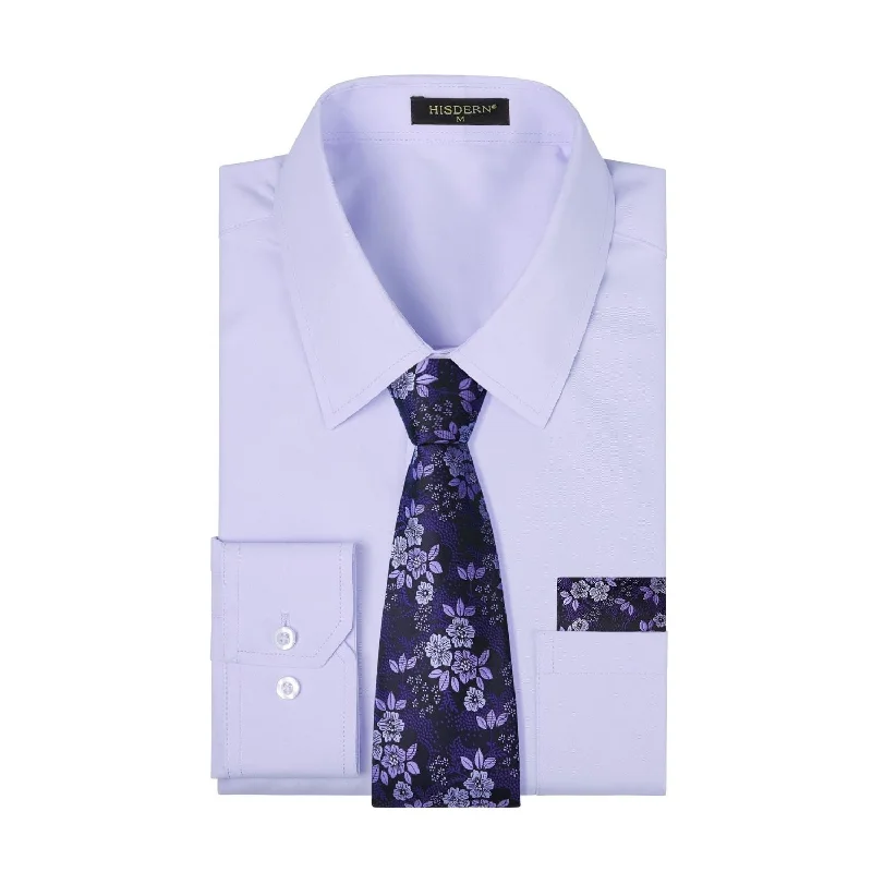 Weekend Deals You Can't Resist Men's Shirt with Tie Handkerchief Set - LAVENDER
