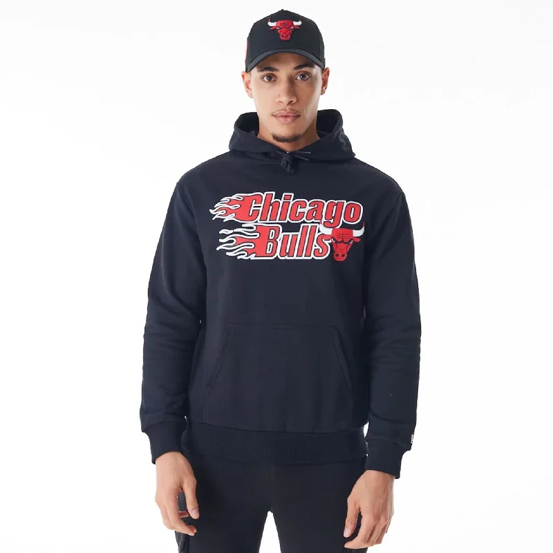 Reduced Prices Chicago Bulls NBA Flame Print Black Oversized Pullover Hoodie