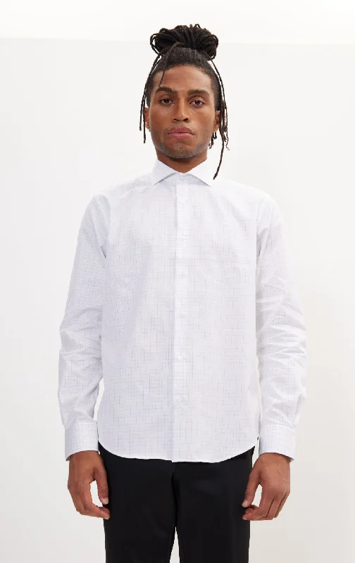Top Pick Pure Cotton French Placket Spread Collar Dress Shirt - White Graph