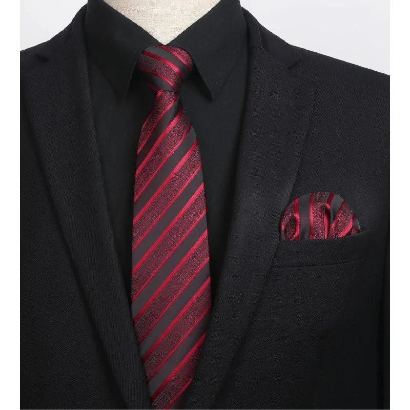 Online Deal Men's Shirt with Tie Handkerchief Set - BLACK-3