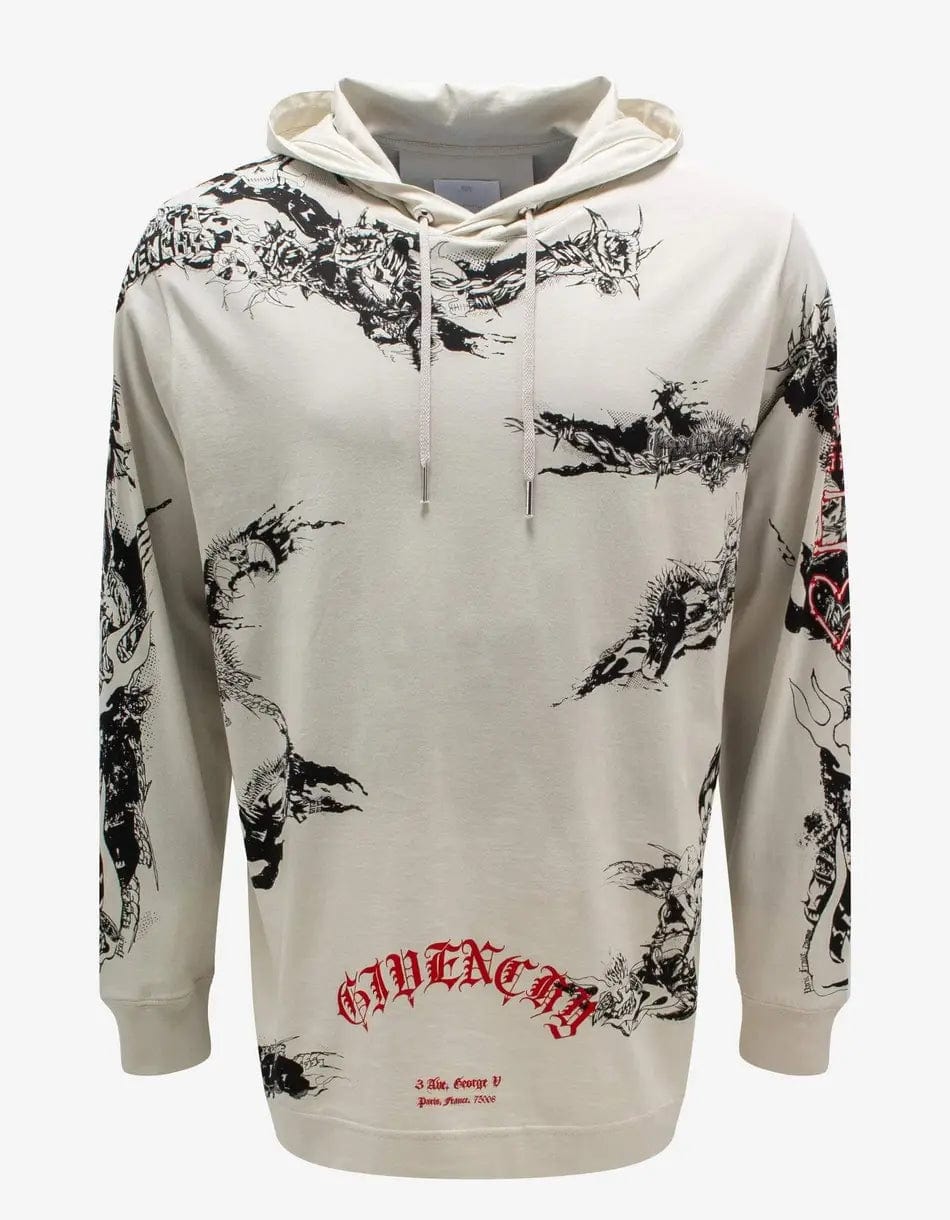 Year-End Sale Givenchy Beige Gothic Print Oversized Hoodie