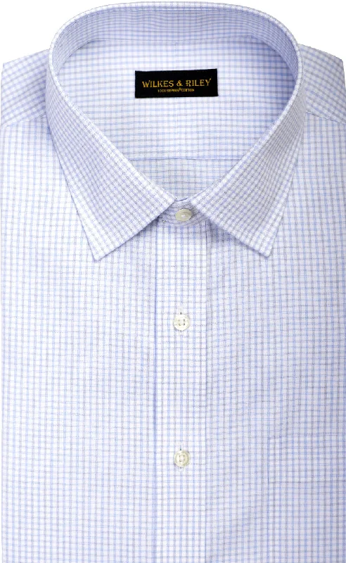 Low Price Tailored Fit Light Sky / Grey  Twill Check Spread Collar Supima® Cotton Non-Iron Dress Shirt