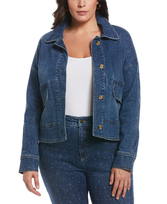 Weekend Specials Just for You Plus Size Cropped Oversized Denim Jacket