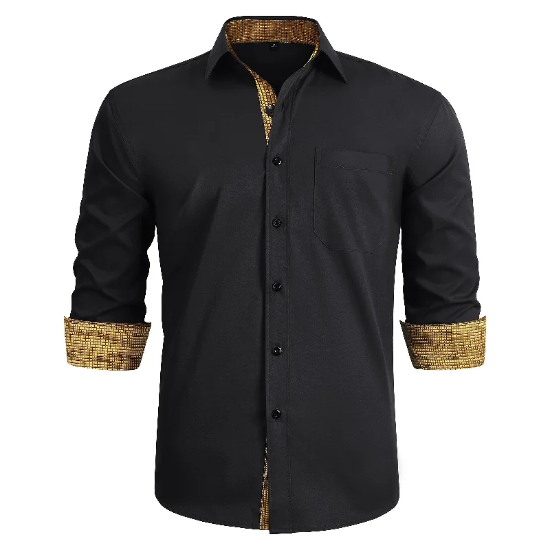 Exclusive Savings Men's Button Down Contrast Color Dress Shirt - BLACK & GOLD