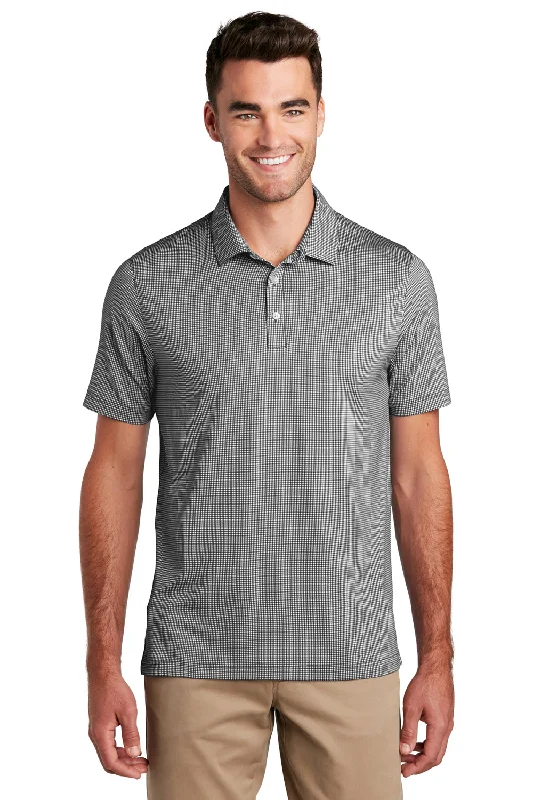 Lowest Rates Port Authority Mens Gingham Moisture Wicking Short Sleeve Polo Shirt - Black/White - Closeout