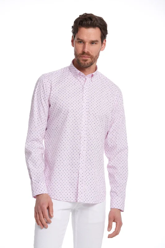 Don't Miss Out Comfort Fit Long Sleeve Printed Cotton Pink Casual Shirt