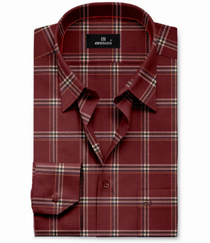 Can't Resist Vegas - Maroon with Peach Checked Shirts For Mens | Ariser