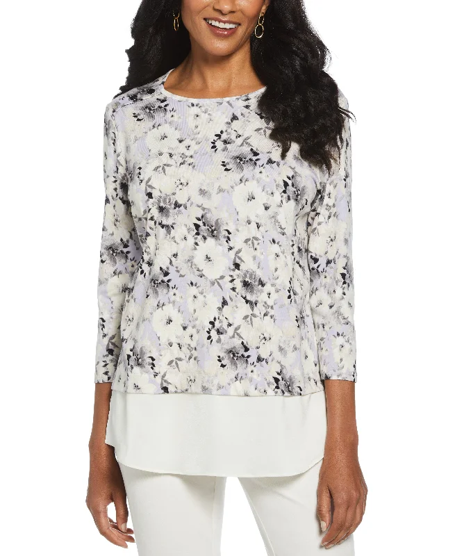 Weekend Wonders Await! Floral Print Rivet Detail Layered Top