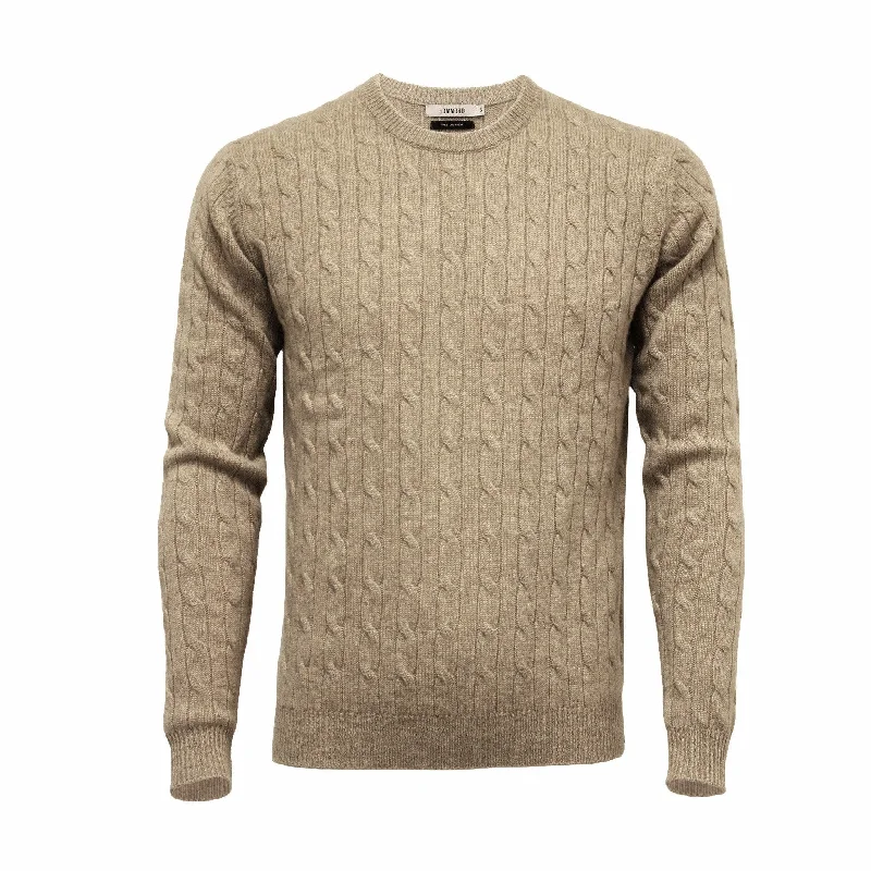 TIME-Limited Offer Camel Cashmere Crew Neck Cable Sweater