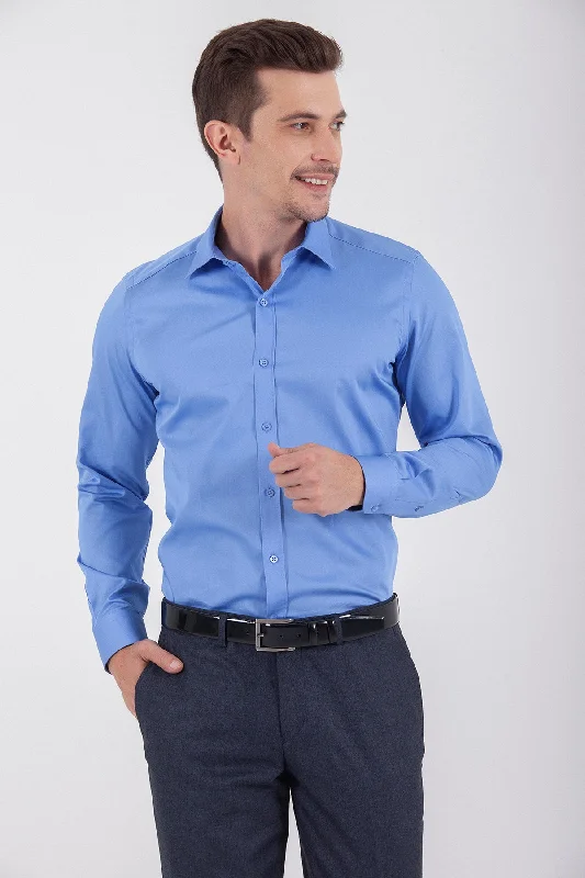 Closeout Slim Fit Long Sleeve Cotton Blue Dress Shirt