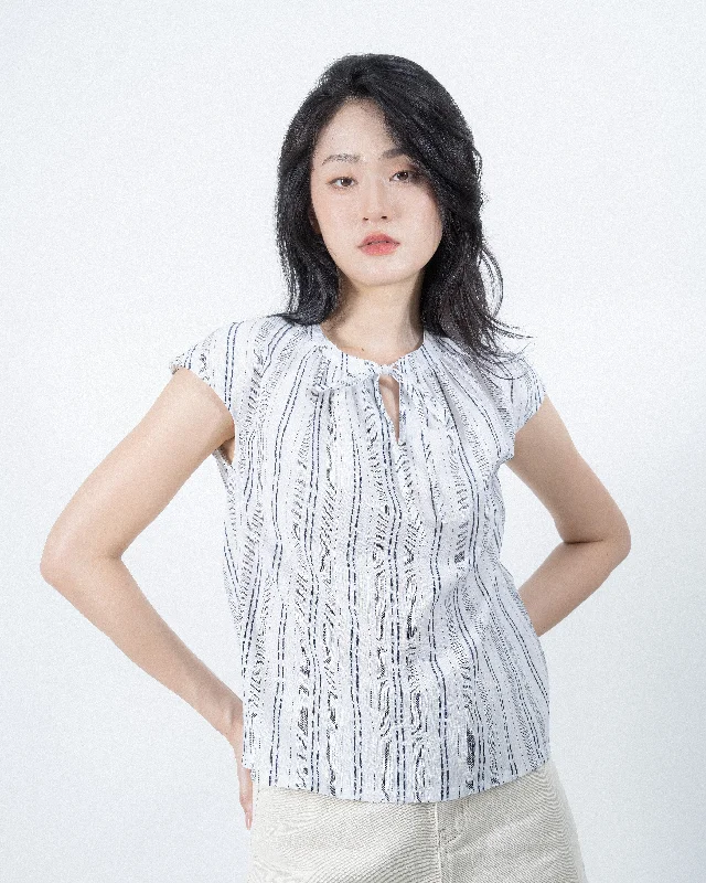Deal of the Day Tie Front Striped Cotton Blouse (Striped)