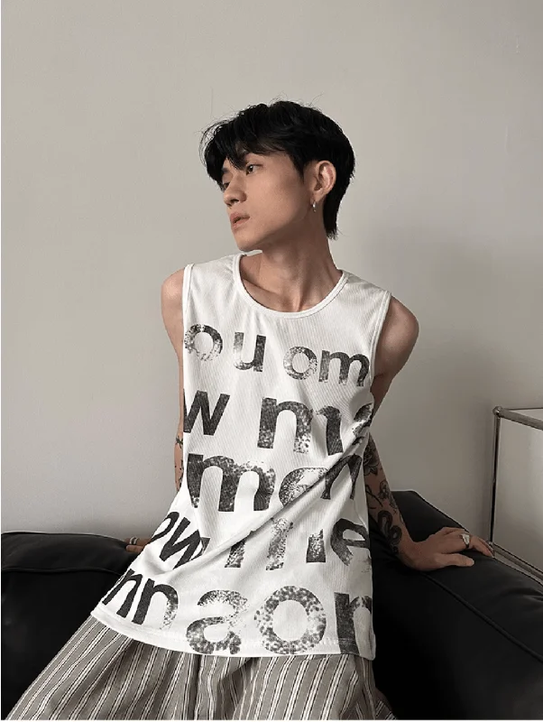 New Deals [GENESISBOY] Letter Print Sleeveless na1221