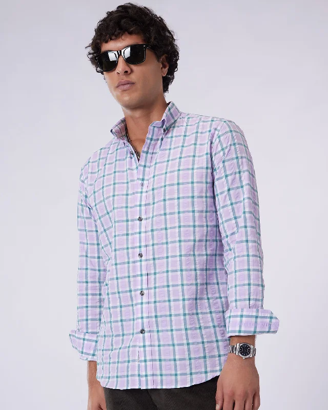 Extra Discount Seersucker Checked Shirt - Lavender