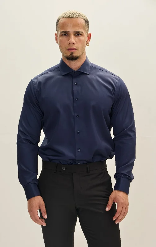 Price Break Non-Iron Pure Cotton Spread Collar Dress Shirt - Dark Navy