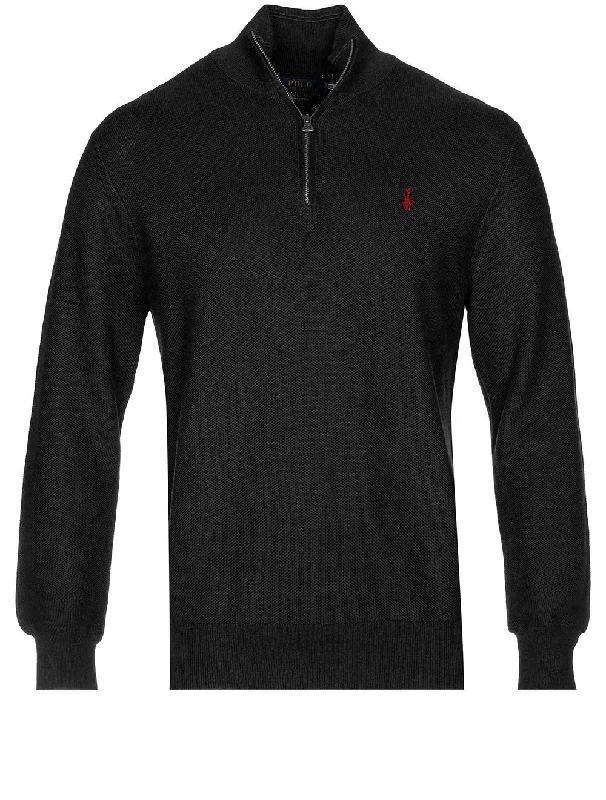 Deal of the Day Pullover mit halbem Reißverschluss aus Pima-Textur Schwarz
