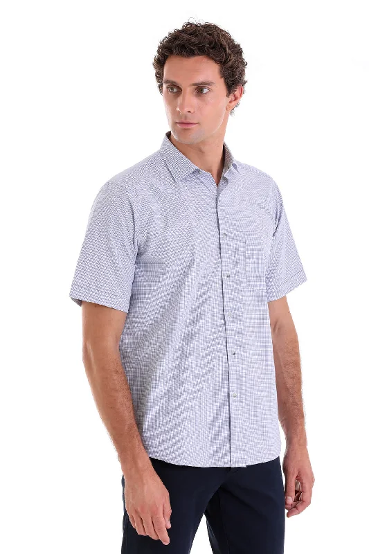 Now Available Regular Fit Plaid Cotton Blend Navy Dress Shirt